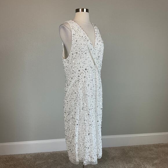 Adrianna Papell Sequined Sleeveless V-Neck Sheath Cocktail Dress White Size 6 - Picture 3 of 13